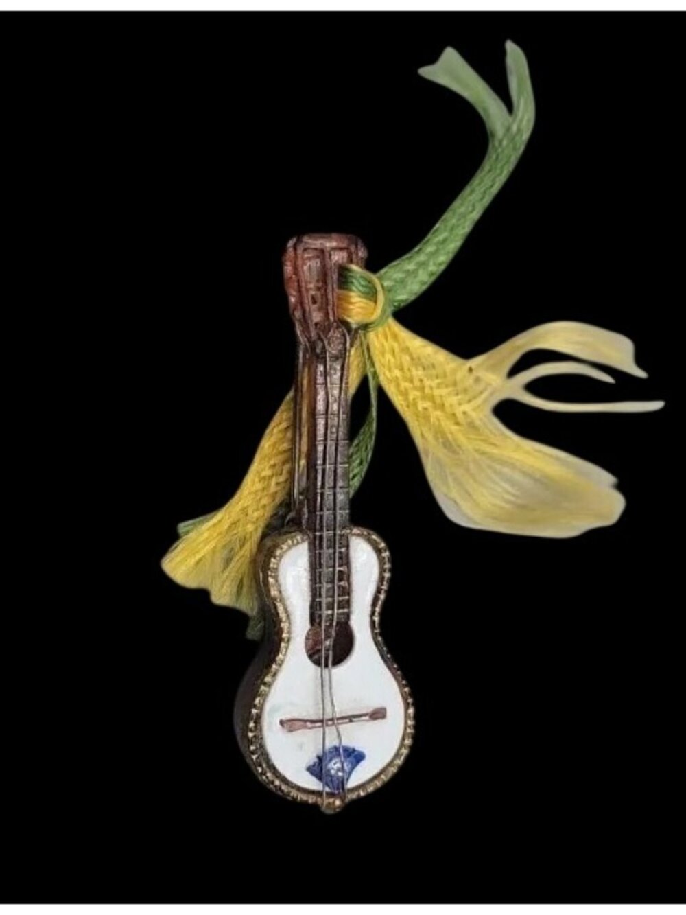 Western Germany Guitar Brooch Vintage Gemstone Accent Celluloid Handmade Pin